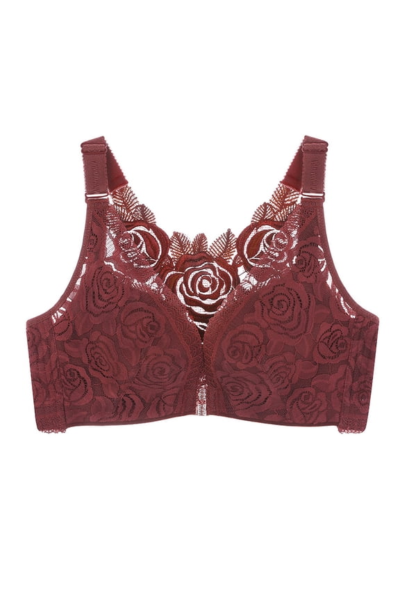 Women's Seamless Lace Edge Front Side Buckle Bra Movement-Friendly Adjustable Large Yoga and Sleep Fit
