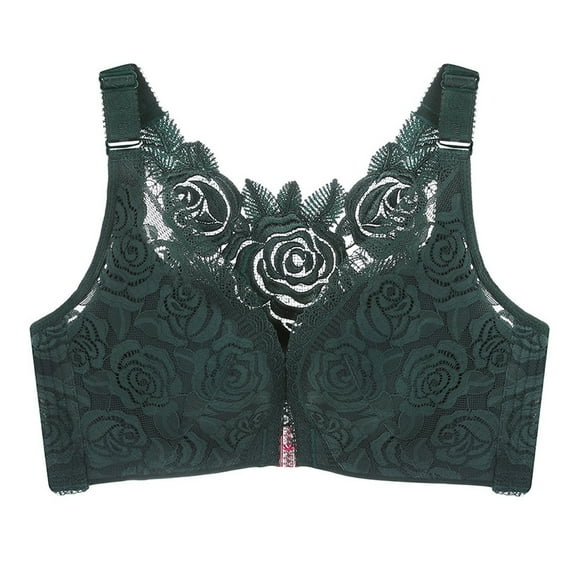 Women's Front Buckle Lace Trim Wireless Seamless Adjustable Yoga Sleep Comfort Bra
