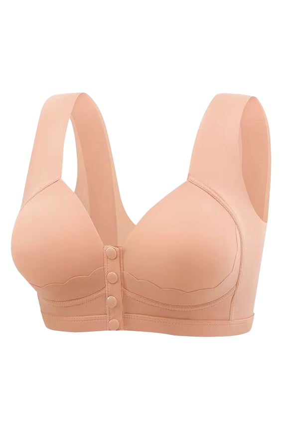 Women's Front Buckle Non Underwire Bra - Solid Color Supportive Top, Polyester Material, 36-44 Sizes, Spring/Summer/Autumn/Winter