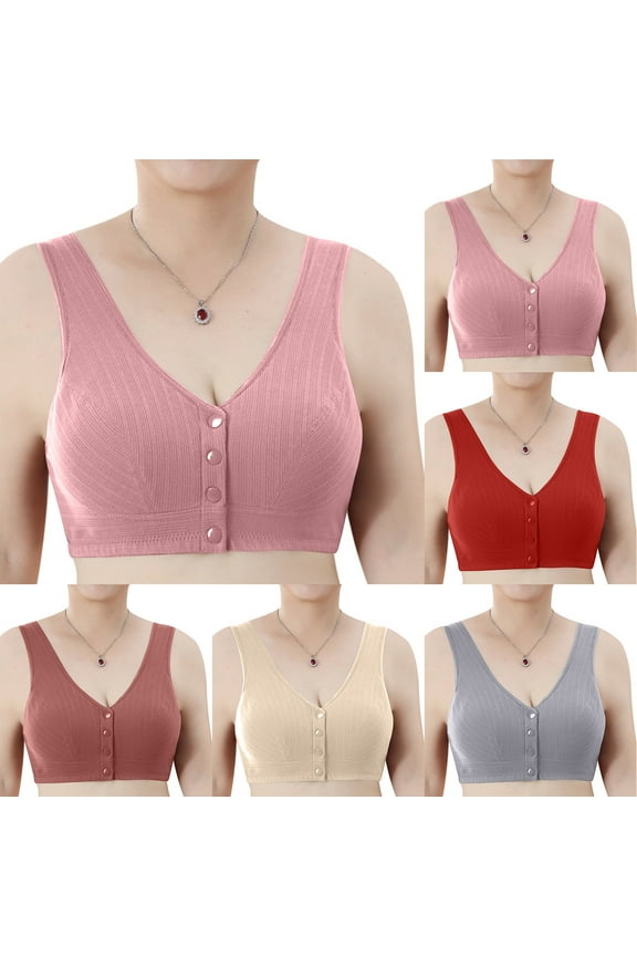 Women's Front Button Bra Wireless Cotton Plus Size Lingerie, Front Closure Ribbed Bralette, Soft Breathable Sleep Underwear, Elderly Easy Wear Vest, Large Bust Daily Top