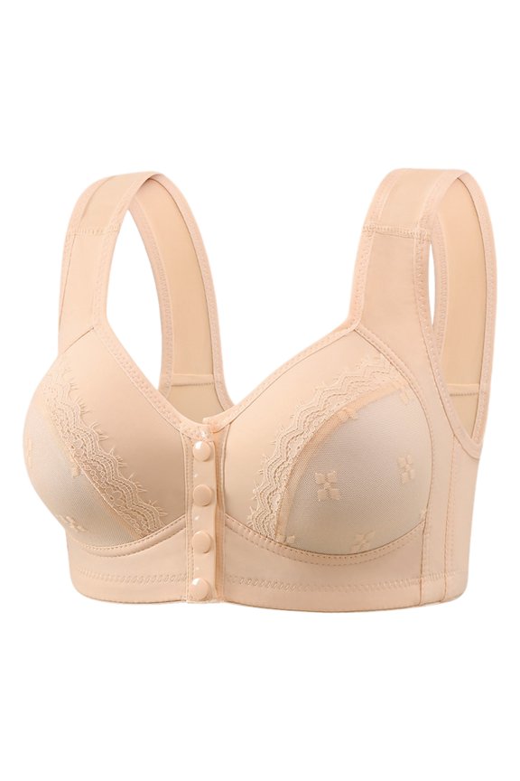 Women's Front Button Down Bra No Underwire Thin Cup Vest Style Lace Bra