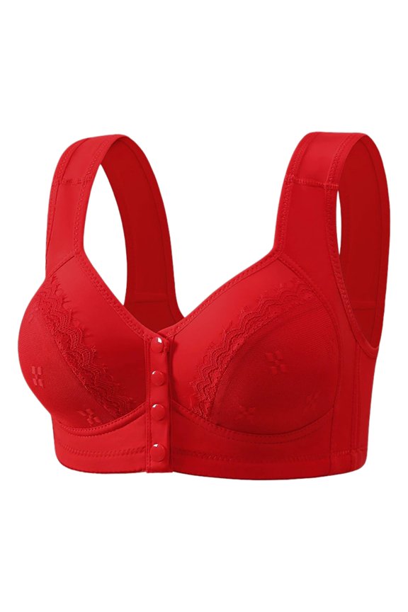 Women's Front Button Down Bra No Underwire Thin Cup Vest Style Lace Bra