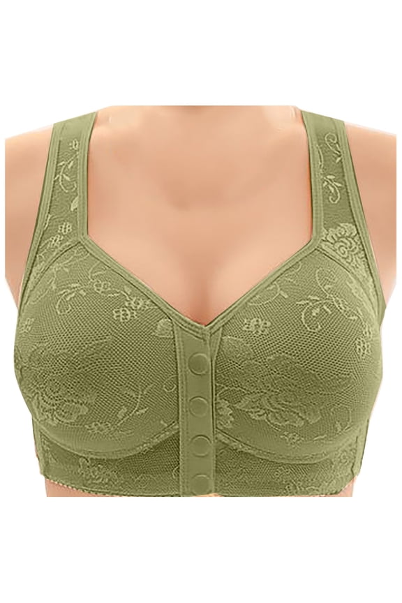Women's Front Button Up Plus Size Bra - Non Underwire Lace Stitching, Adjustable Shoulder Straps, US Sizes 36-50, Suitable for Daily Comfort & Support