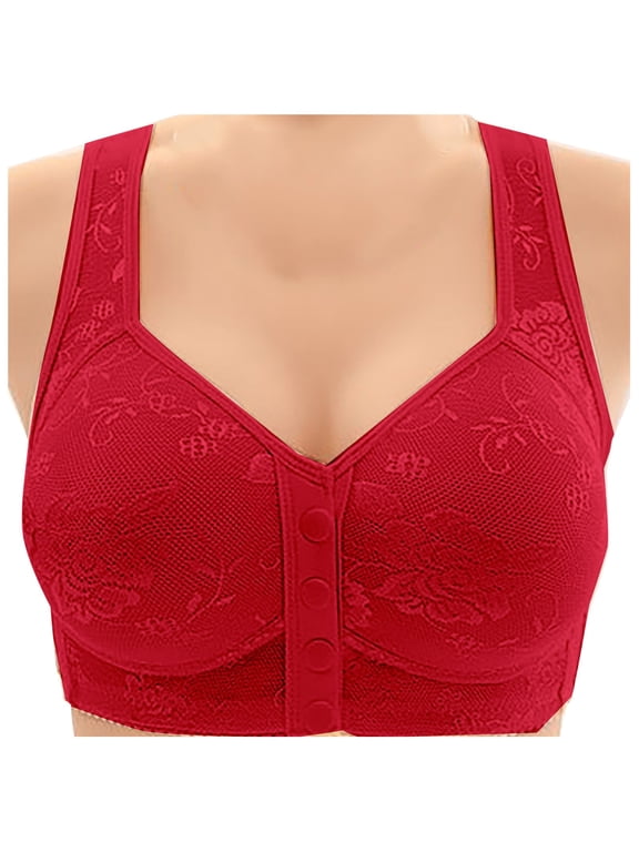 Women's Front Button Up Plus Size Bra - Non Underwire Lace Stitching, Adjustable Shoulder Straps, US Sizes 36-50, Suitable for Daily Comfort & Support
