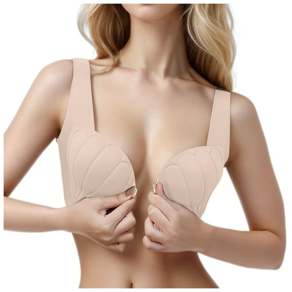 Women's Front Button Push Up Bra Petal Cup Seamless Soft Support Lift Comfortable Back Support Underwire T-Shirt Bra
