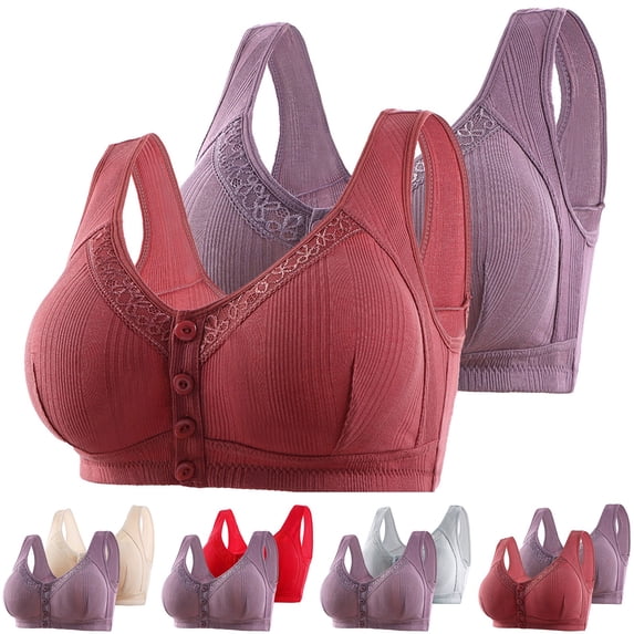 Women's Front Button Shaping Cup Bra, Wireless T-Shirt Bra, Casual Daily Bra, Wirefree Pullover Bra, Padded Support Bra for Large Bust, Plus Size Extra Stretch Comfort Bra