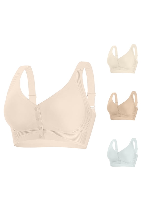 Women's Front Button Wireless Bra Plus Size Comfort, Thin Soft Breathable Vest Underwear, Easy Closure Sleep Lingerie, Wide Strap Support No Underwire