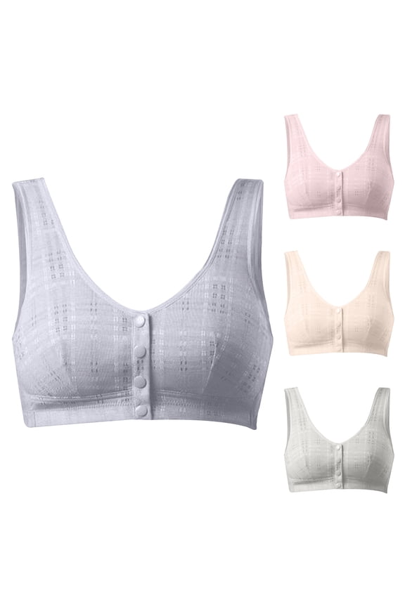 Women's Front Button Wireless Bra Plus Size Thin Cup, Soft Breathable Sleep Vest Lingerie, Easy Closure Support Underwear No Underwire