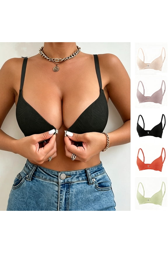 Women's Front Clasp Bra with Steel Rims and Gathering Design for Enhanced Shape, Smooth Contour Cups and Adjustable Straps for Everyday Wear, Date Nights Green 70C