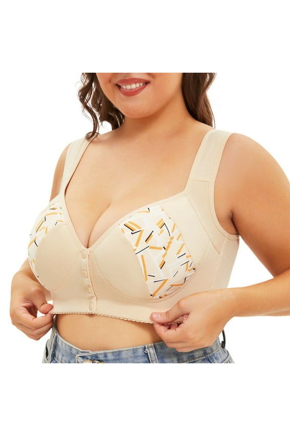 Women’s Front Close Bra Extra Back Support Wireless Bra Plus-Size Full Coverage Smoothing Bra for Old Women with Wide Adjustable Straps