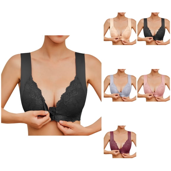Women's Front Close Racerback T-Back Bras Plus Size, Seamless Unlined Full Coverage Plunge Bra for Large Bust Support