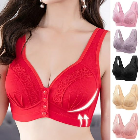 Women's Front Closure Bra Full Coverage Non Padded Push up Wirefree Bra Comfort Everyday Seamless Bra