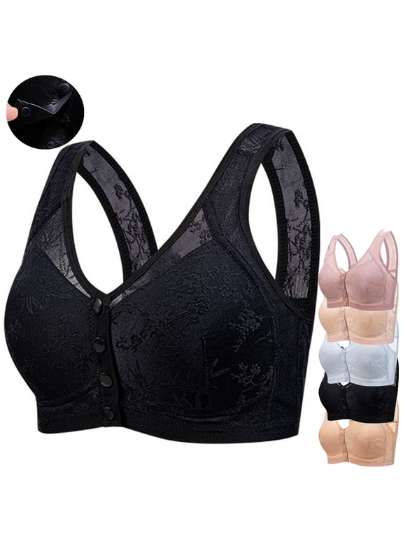 Women's Front Closure Bra, Full Coverage Wireless Underwear with Wide Shoulder Straps, Breathable Push-Up Comfort Bra | VerBelle,Khaki S