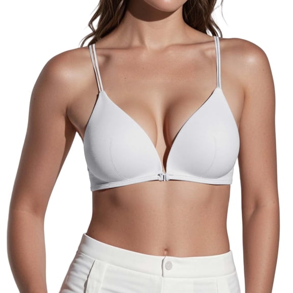Women's Front Closure Bra Push Up Padded Add Cup Demi Plunge Bras with Underwire Lift T Shirt Smooth Bralette