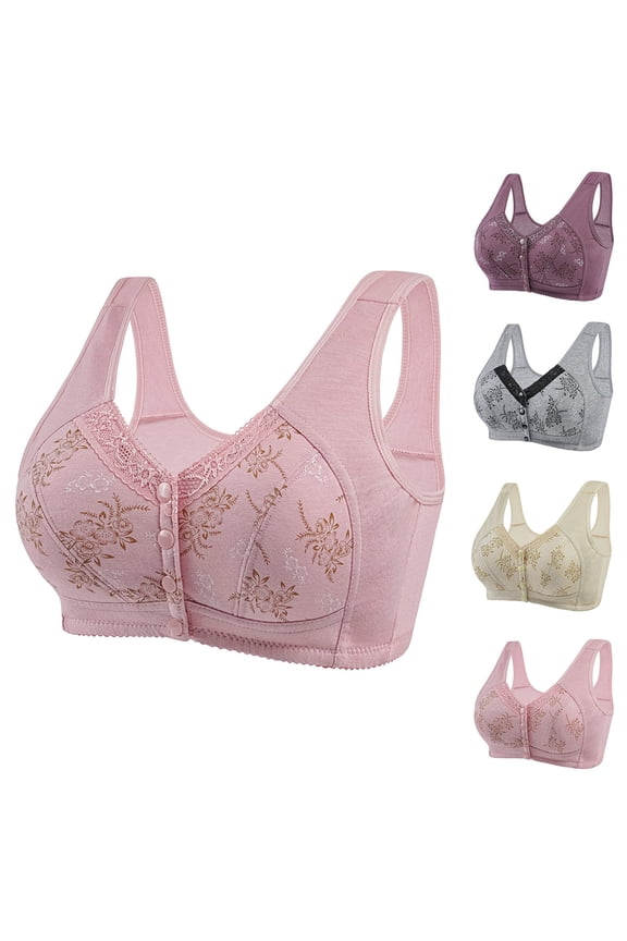 Women's Front Closure Bra Senior Plus Size Wireless Cotton Lingerie, Wide Strap Soft Cup Vest, Elderly Easy Wear Underwear, Breathable Daily Top Mom Gift