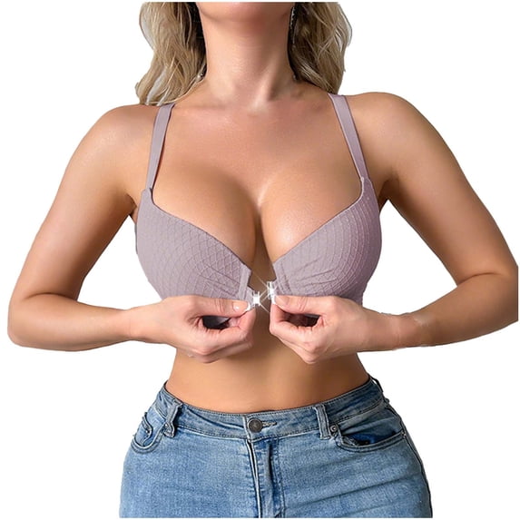 Women's Front Closure Bra Underwire Push Up Padded Bra Plunge Neckline Adjustable Straps Everyday Bra