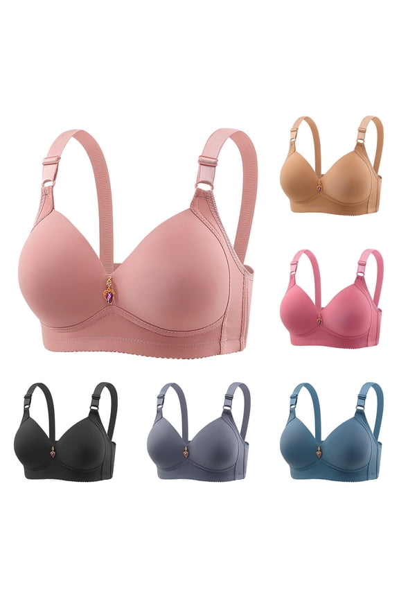 Women's Front Closure Bra Wireless Full Cup Lingerie, Anti Sagging Fixed Cup Underwear, Wide Shoulder Strap Support Bralette, Printed Breathable Vest, Accessory Breast Collection Smoothing Top