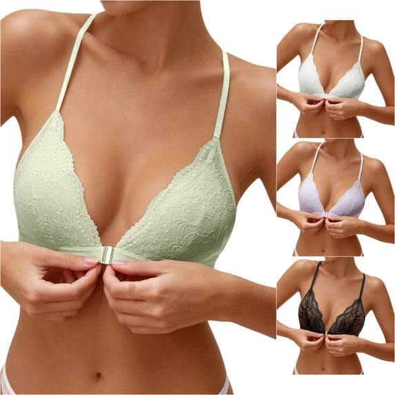 Women‘s Front Closure Bras for Comfortable Wireless Lace Bralette Triangle Cup Seamless Underwire Bra Wireless Bra for Women Breathable Sports Bra Strap Less Bra Bras for Women Packs Light