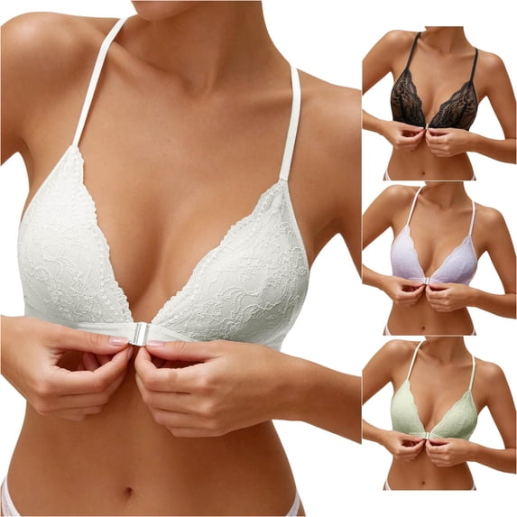 Women‘s Front Closure Bras for Comfortable Wireless Lace Bralette Triangle Cup Seamless Underwire Bra Wireless Bra for Women Breathable Sports Bra Strap Less Bra Bras for Women Packs Light
