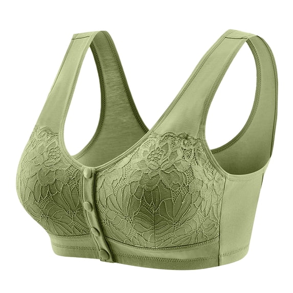 Women's Front Closure Bras Lace Full Coverage Support Bra Green Size 46