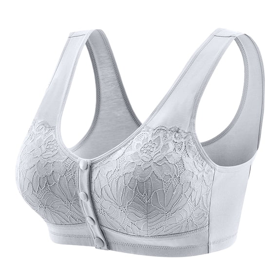 Women's Front Closure Bras Lace Full Coverage Support Bra Light Gray Size 36
