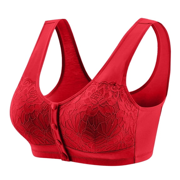 Women's Front Closure Bras Lace Full Coverage Support Bra Red Size 46