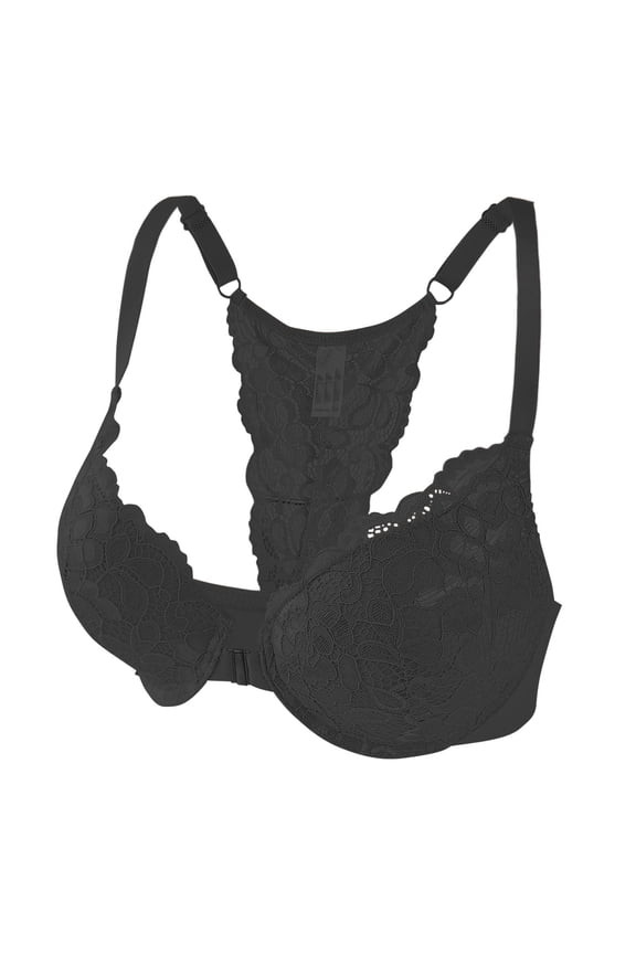 Women's Front Closure Bras with Lace V Neck Push Up Open Back Full Coverage Anti Sagging Lifting Comfortable Bras Gather Everyday Tshirt Bra Bikini Tops