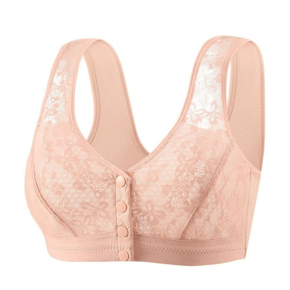 Women's Front Closure Bras Push Up Anti Sagging Supportive Bralettes Flower Print Light Padded Breathable Bralettes (L, Pink)