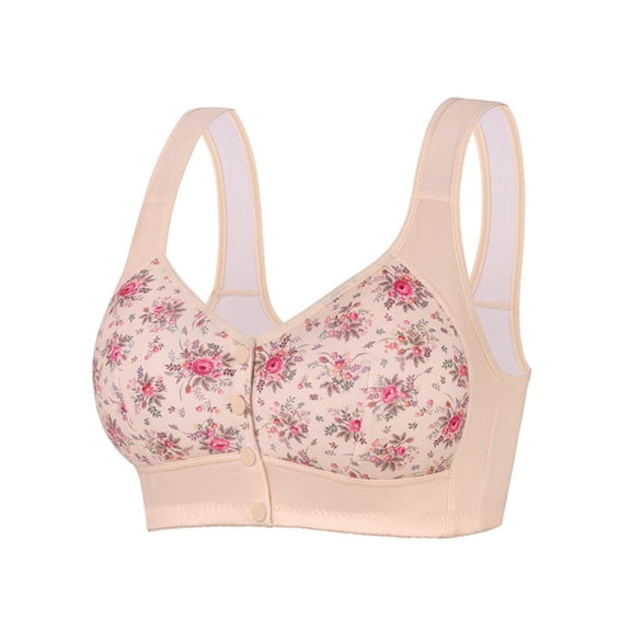 Women's Front Closure Bras Wirefree Push Up Bralettes Soft Comfortable Breathable Bralettes Everyday Wear (36, Beige)
