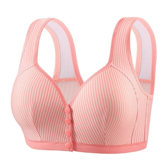 Women's Front Closure Bras Wirefree Stripes Push Up Supportive Bralettes Comfortable Breathable Bralettes Everyday Wear (42, Hot Pink)