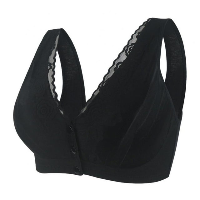 Women's Front Closure Cotton Bra Button Snap Closure Comfort Wireless Pure Bras Wirefree Push Up Seamless Bralettes