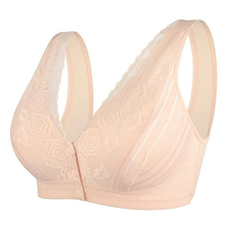 Women's Front Closure Cotton Bra Button Snap Closure Comfort Wireless Pure  Bras Wirefree Push Up Seamless Bralettes 
