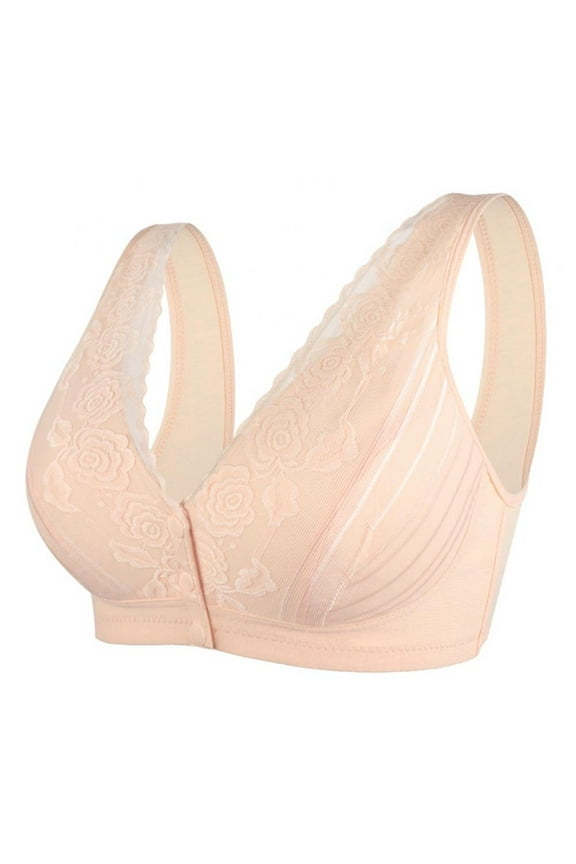 Women's Front Closure Cotton Bra Button Snap Closure Comfort Wireless Pure Bras Wirefree Push Up Seamless Bralettes