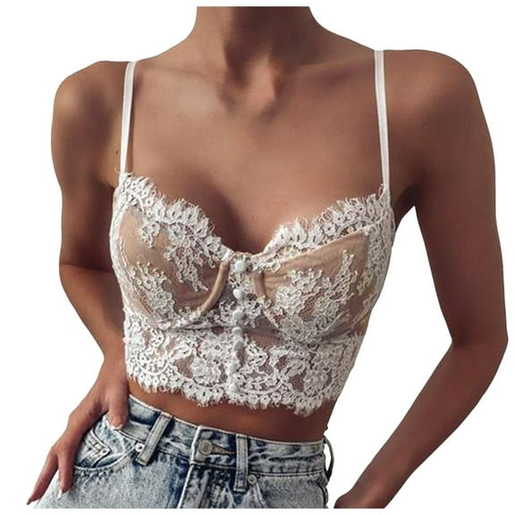 Women's Front Closure Embroidered Lace Bralette Soft Cup Comfortable Wireless Bra for Daily Wear
