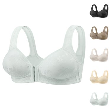 Women's Front Closure Floral Lace Bra Comfortable Support Underwire T Shirt Bralette Soft Wireless Everyday Wear Black Bra