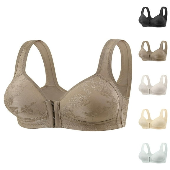 Women's Front Closure Floral Lace Bra Comfortable Support Underwire T Shirt Bralette Soft Wireless Everyday Wear T Shirt Bra