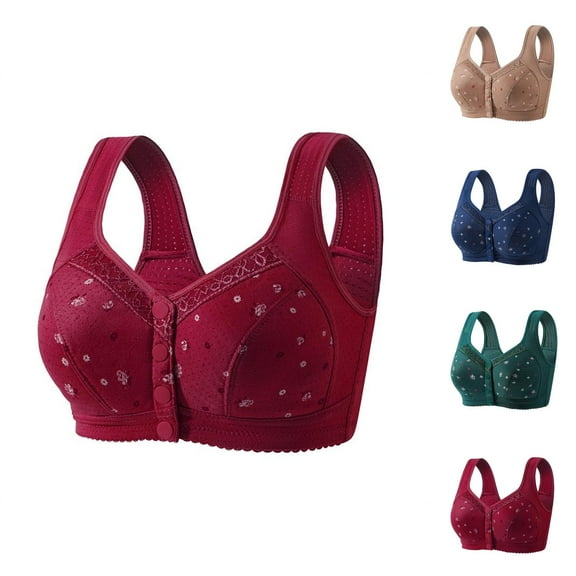 Women's Front Closure Floral Lace Bra Comfortable Support Underwire T Shirt Bralette Soft Wireless Everyday Wear Women'S Bras No Underwire