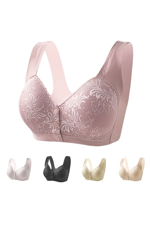Women's Front-Closure Lace Bra for Mature Women: Wire-Free, Anti-Sagging, Padded, Supportive, Tank-Style, Full Coverage, Non-, Comfortable T-Shirt Bra Yellow 36