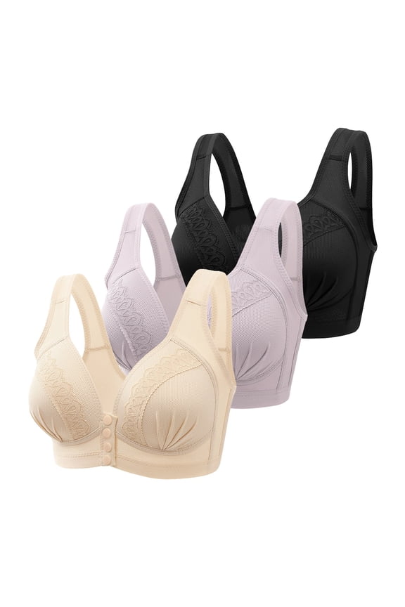 Women's Front-Closure Lace Edge Wireless Seamless Yoga Sleep Bra for Adjustable Support and Comfort in Movement 3PCS Blue M
