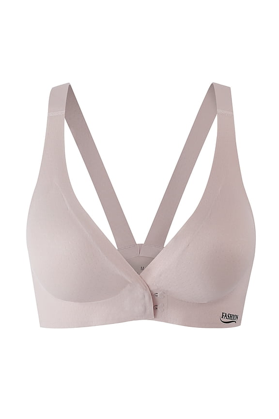 Women's Front Closure Low Cut Bras, Padded No Underwire V Neck Lingerie, Soft Seamless Everyday Brassiere