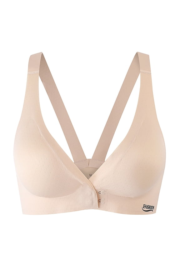 Women's Front Closure Low Cut Bras, Padded No Underwire V Neck Lingerie, Soft Seamless Everyday Brassiere