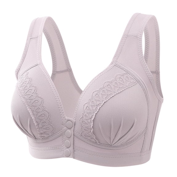 Women's Front Closure Minimizer Bra Full Coverage Wirefree Comfort Plus Size Jacquard Non Padded Push Up Bra