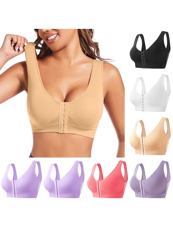 Women's Front Closure Post Surgery Compression Everyday Bras for Mastectomy Recovery Support with Adjustable Straps Wirefree