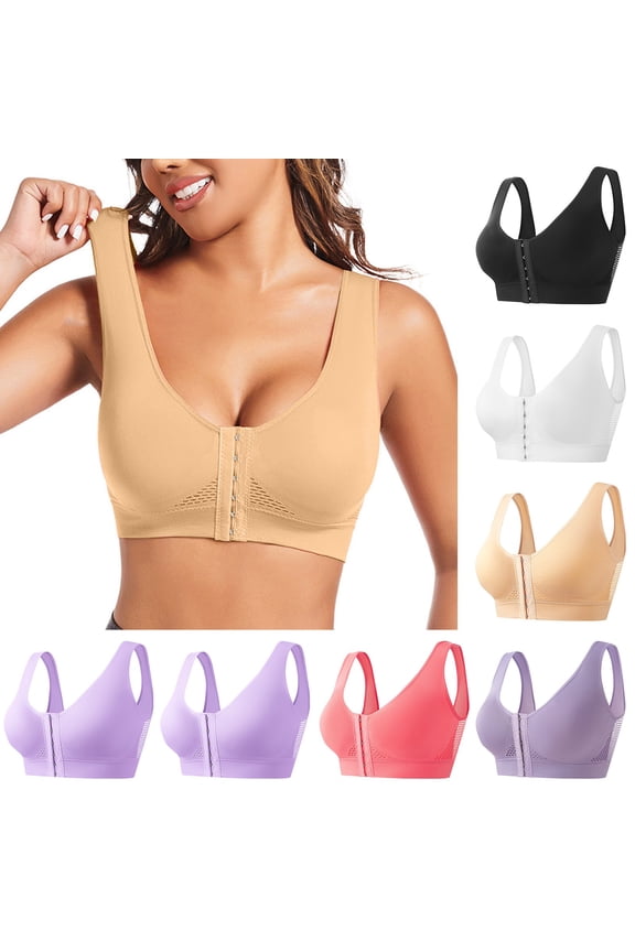 Women's Front Closure Post Surgery Compression Everyday Bras for Mastectomy Recovery Support with Adjustable Straps Wirefree