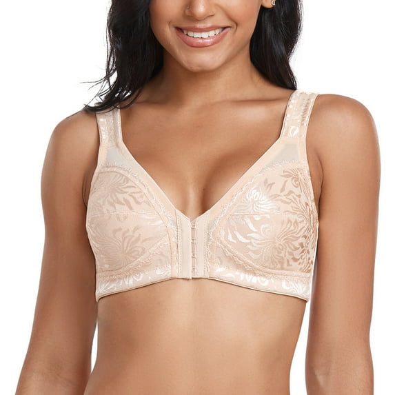 Women's Front Closure Posture Corrector Bra Back Support Wireless Bralette 32DDD