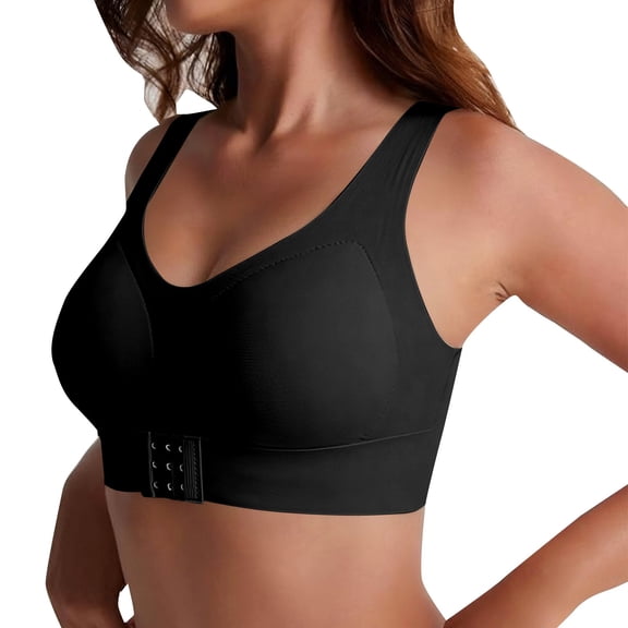 Women's Front Closure Posture Corrector Bra Wireless Plus Size Full Coverage Lift Support Back Cross Wide Strap Comfortable Everyday Bras for Older Women Seniors