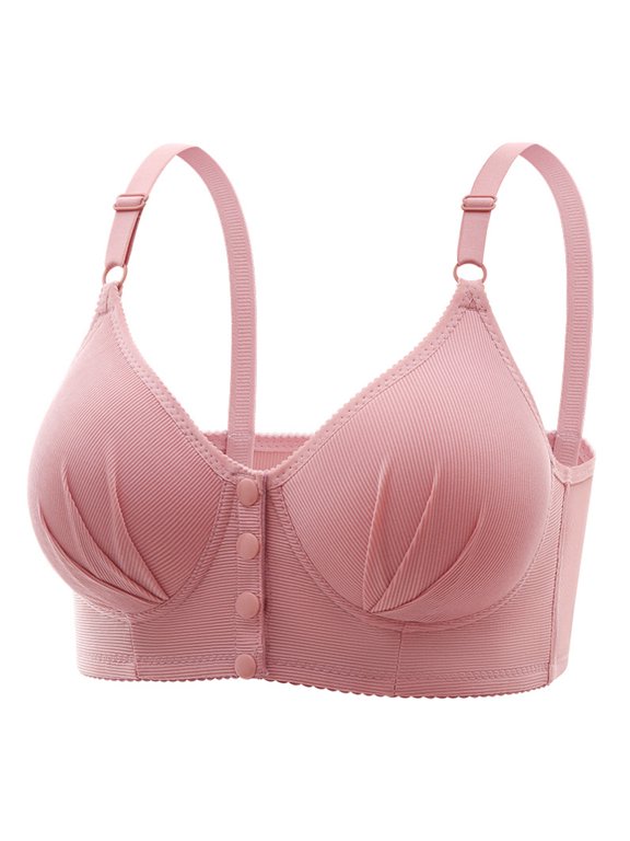 Women's Front Closure Push Up Bra - Wireless Lightly Padded Comfort Bras - Strappy Back Support Everyday Bralette - Seamless Ribbed Plunge Lifting Lingerie for Daily Wear
