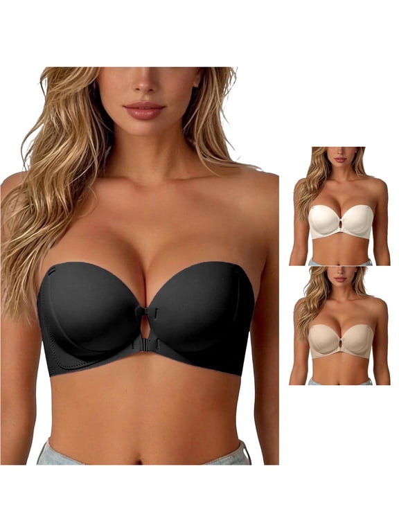 Women's Front Closure Push Up Bra Strapless Backless Seamless Smoothing Daily