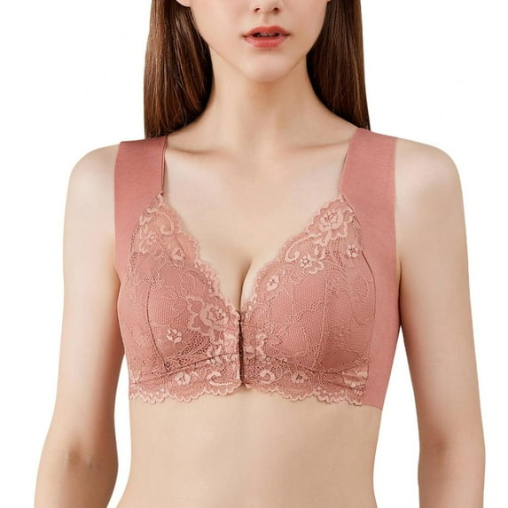 Women's Front Closure Push Up Bra Thick Padded Underwire T-Shirt Bras Floral Lace
