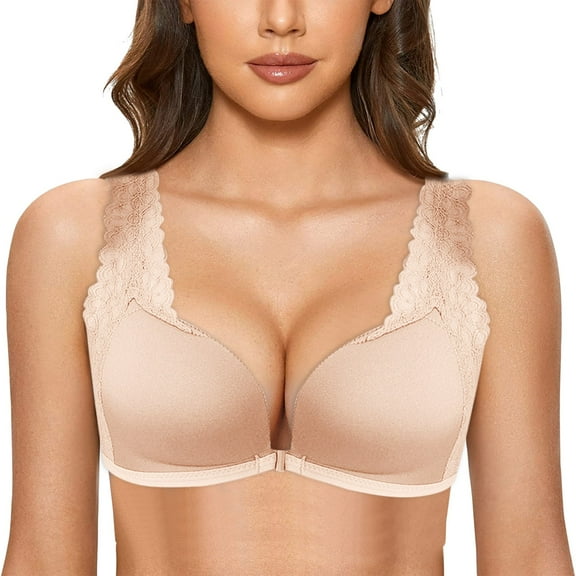 Women's Front Closure Racerback Bra Plus Size Unlined Underwire Full Coverage Comfortable Support Bras for Daily Wear